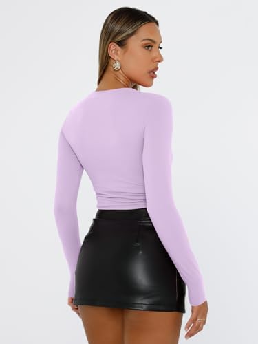 Trendy Queen Womens Long Sleeve T Shirts Fall Fashion 2025 Basic Crop Tops Going Out Outfits Y2k Clothes