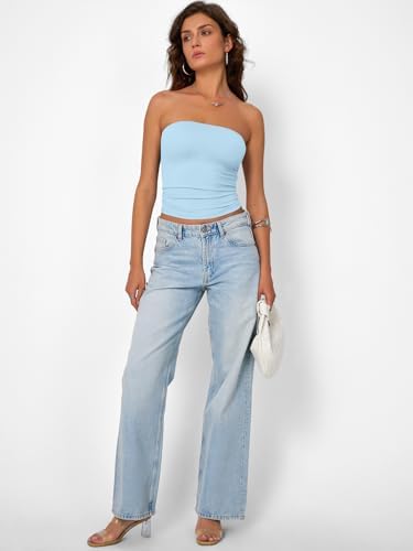 Trendy Queen Womens Strapless Tube Tops Basic Backless Sleeveless Bandeau Going Out Crop Tops Cute 2025 Summer Clothes