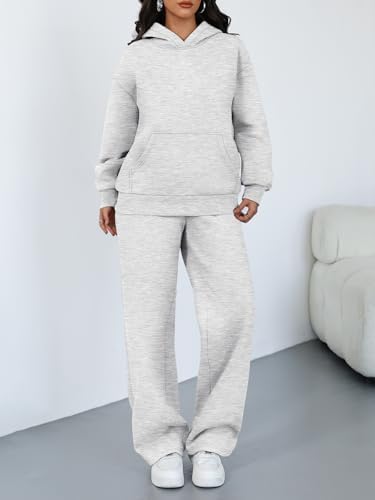 Trendy Queen 2 Piece Lounge Sweat Sets Plus Size Fall Fashion Matching Sweatsuits Wide Leg Pants Travel Outfit Winter Clothes