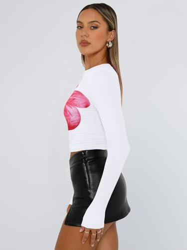 Trendy Queen Womens Long Sleeve T Shirts Fall Fashion 2025 Basic Crop Tops Going Out Outfits Y2k Clothes