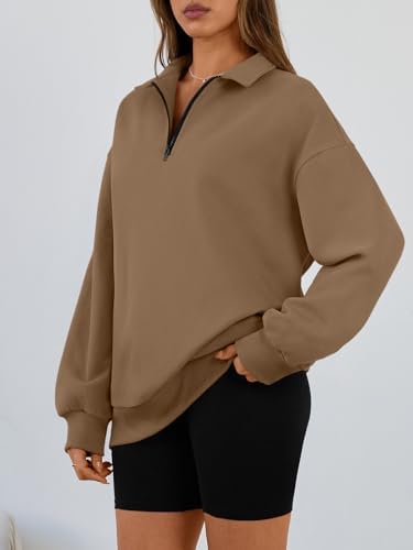 Trendy Queen Womens Oversized Sweatshirts Fall Sweaters Fashion Hoodies Half Zip Pullover Long Sleeve Shirts Clothes