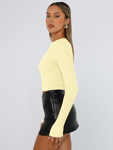 Trendy Queen Womens Long Sleeve T Shirts Fall Fashion 2025 Basic Crop Tops Going Out Outfits Y2k Clothes