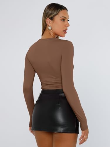 Trendy Queen Womens Long Sleeve T Shirts Fall Fashion 2025 Basic Crop Tops Going Out Outfits Y2k Clothes