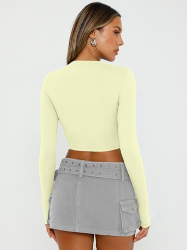 Trendy Queen Womens Long Sleeve Crop Tops Basic Slim Fitted Shirts Fashion 2025 Going Out Y2k Tops Teen Girl Clothes