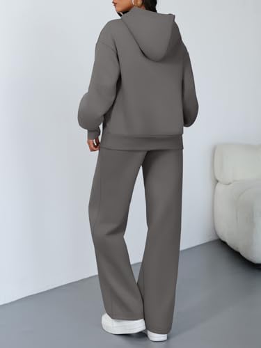 Trendy Queen 2 Piece Lounge Sweat Sets Plus Size Fall Fashion Matching Sweatsuits Wide Leg Pants Travel Outfit Winter Clothes