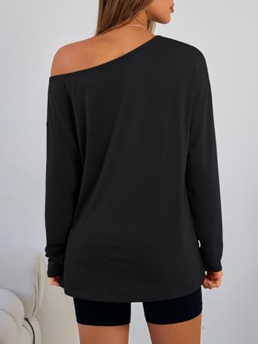 Trendy Queen Womens Off The Shoulder Tops Oversized Tshirts Long Sleeve 2025 Casual Basic Tees