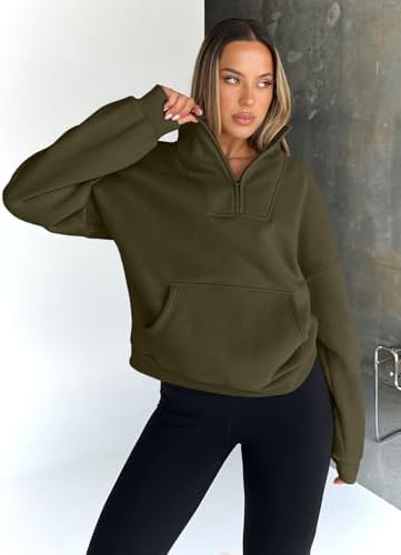 Trendy Queen Womens Sweatshirts Quarter Half Zip Pullover Oversized Hoodies Fall Fashion 2025 Winter Fleece Jackets Sweaters