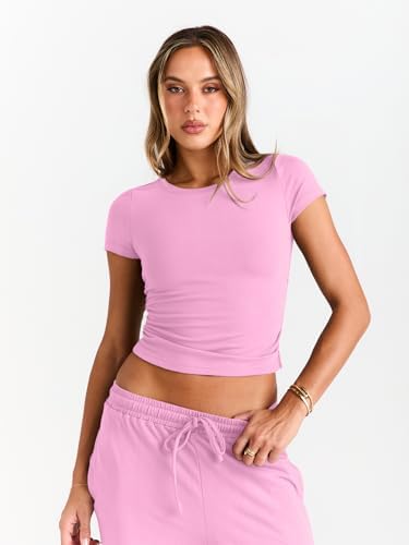 Trendy Queen 2 Piece Matching Summer Sweatsuit Lounge Set Womens Wide Leg Pants Side Ruching Crop Top Sets