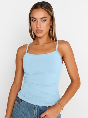 Trendy Queen Womens Adjustable Camisole Sleeveless Square Neck Spaghetti Strap Tank Tops Basic Shirt