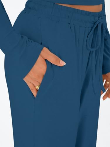 Trendy Queen Women's 2 Piece Matching Lounge Set Long Sleeve Slightly Crop Top Wide Leg Pants Casual Sweatsuit