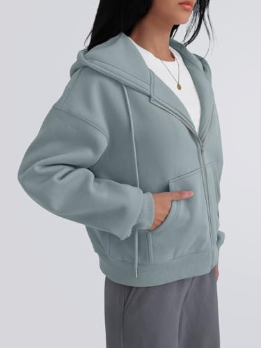 Trendy Queen Zip Up Hoodies For Women Cropped Sweatshirts Fall Fashion Outfits 2025 Y2k Fleece Teen Girls Clothes