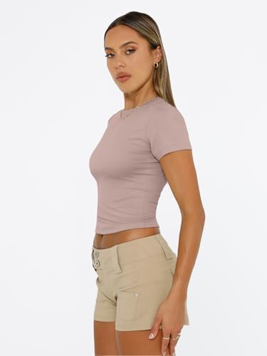 Trendy Queen Womens Short Sleeve T Shirts Summer Crop Tops Basic Slim Fit Gym Workout Y2k Clothes