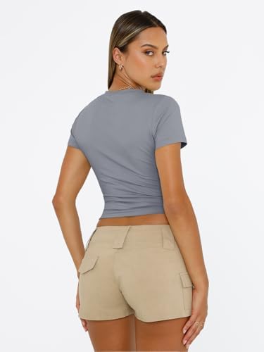 Trendy Queen Womens Short Sleeve T Shirts Summer Crop Tops Basic Slim Fit Gym Workout Y2k Clothes
