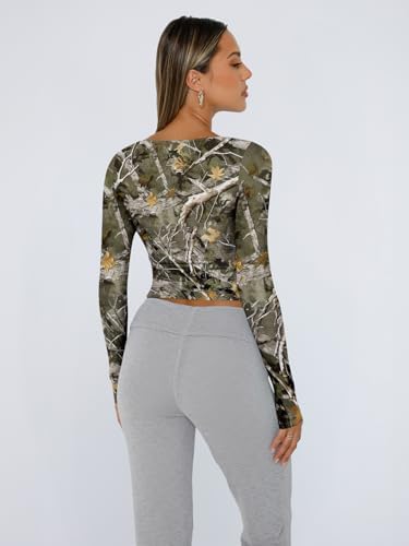 Trendy Queen Womens Long Sleeve Shirts Crop Tops Fall Fashion 2025 Square Neck Going Out Basics Tees Y2k Clothes