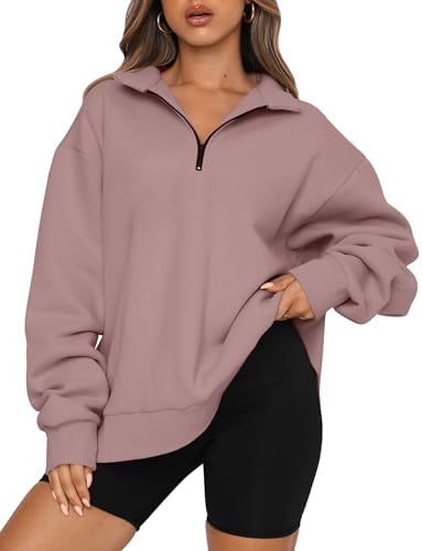 Trendy Queen Womens Oversized Sweatshirts Fall Sweaters Fashion Hoodies Half Zip Pullover Long Sleeve Shirts Clothes