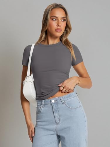 Trendy Queen Womens Basic T Shirts Summer Tops 2025 Crop Short Sleeve Slim Fit Tee Cute Gym Workout Clothes