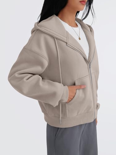 Trendy Queen Zip Up Hoodies For Women Cropped Sweatshirts Fall Fashion Outfits 2025 Y2k Fleece Teen Girls Clothes