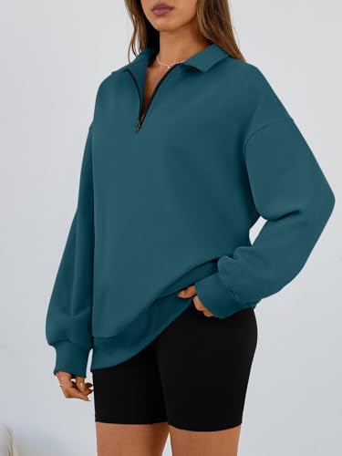 Trendy Queen Womens Oversized Sweatshirts Fall Sweaters Fashion Hoodies Half Zip Pullover Long Sleeve Shirts Clothes