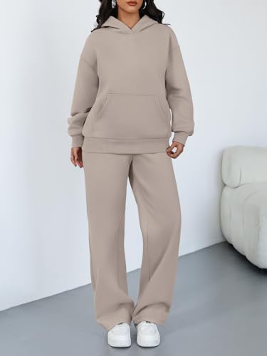 Trendy Queen 2 Piece Lounge Sweat Sets Plus Size Fall Fashion Matching Sweatsuits Wide Leg Pants Travel Outfit Winter Clothes