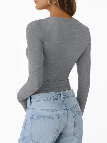 Trendy Queen Womens Long Sleeve T-Shirts Basic Crop Tops 2025 Fall Fashion Outfits Going Out Winter Clothes