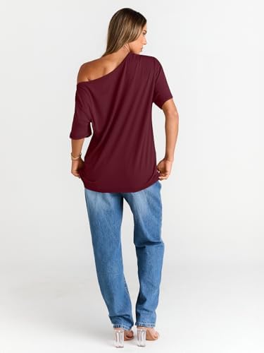 Trendy Queen Womens Off The Shoulder Tops Oversized T-Shirts Short Sleeve Tees Summer 2025 Casual Spring Fashion Clothes