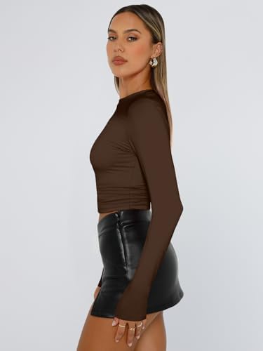 Trendy Queen Womens Long Sleeve T Shirts Fall Fashion 2025 Basic Crop Tops Going Out Outfits Y2k Clothes