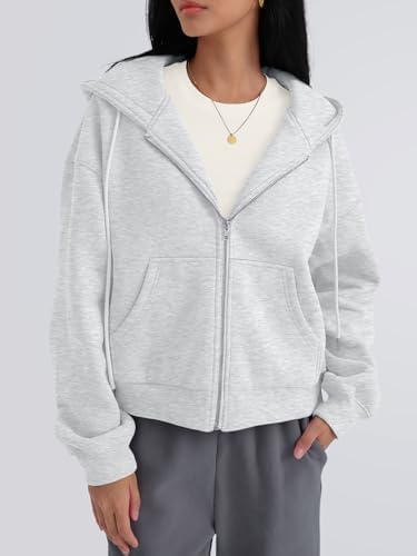 Trendy Queen Zip Up Hoodies For Women Cropped Sweatshirts Fall Fashion Outfits 2025 Y2k Fleece Teen Girls Clothes