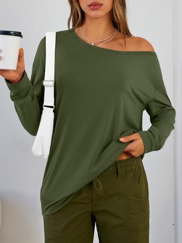 Trendy Queen Womens Off The Shoulder Tops Oversized Tshirts Long Sleeve 2025 Casual Basic Tees