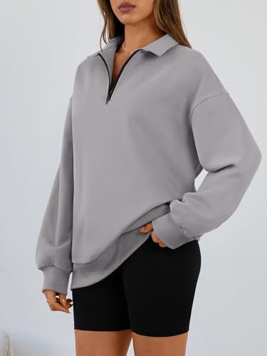 Trendy Queen Womens Oversized Sweatshirts Fall Sweaters Fashion Hoodies Half Zip Pullover Long Sleeve Shirts Clothes