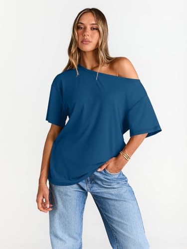 Trendy Queen Womens Off The Shoulder Tops Oversized T-Shirts Short Sleeve Tees Summer 2025 Casual Spring Fashion Clothes