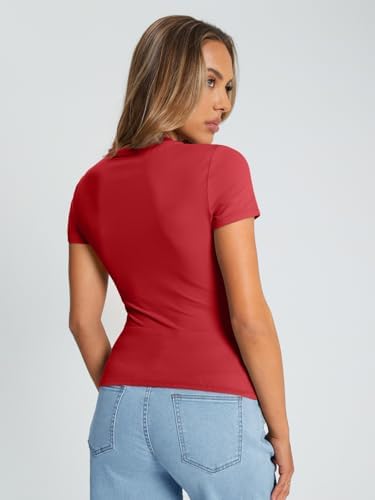 Trendy Queen Womens Basic T Shirts Summer Tops 2025 Crop Short Sleeve Slim Fit Tee Cute Gym Workout Clothes