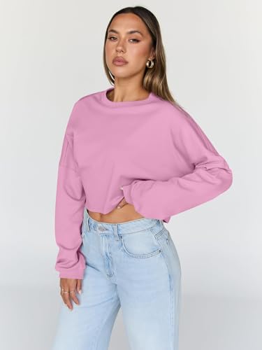 Trendy Queen Cropped Sweatshirts for Women Oversized Crewneck Sweaters Long Sleeve Tops Fall Winter Clothes 2025