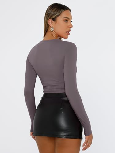 Trendy Queen Womens Long Sleeve T Shirts Fall Fashion 2025 Basic Crop Tops Going Out Outfits Y2k Clothes