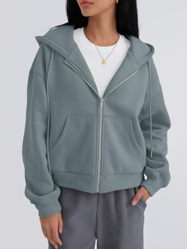 Trendy Queen Zip Up Hoodies For Women Cropped Sweatshirts Fall Fashion Outfits 2025 Y2k Fleece Teen Girls Clothes