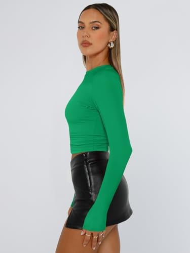 Trendy Queen Womens Long Sleeve T Shirts Fall Fashion 2025 Basic Crop Tops Going Out Outfits Y2k Clothes