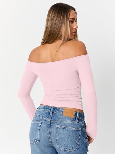 Trendy Queen Womens Long Sleeve Off The Shoulder Tops Going Out Cute Basic Y2K Fall Fashion 2025 Outfits Clothes