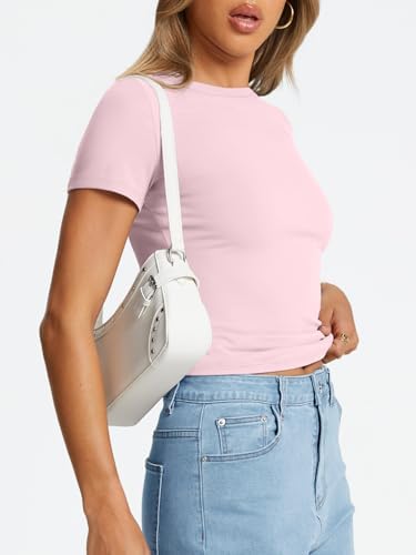 Trendy Queen Womens Basic T Shirts Summer Tops 2025 Crop Short Sleeve Slim Fit Tee Cute Gym Workout Clothes