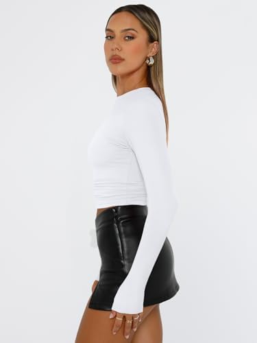 Trendy Queen Womens Long Sleeve T Shirts Fall Fashion 2025 Basic Crop Tops Going Out Outfits Y2k Clothes