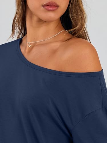 Trendy Queen Womens Off The Shoulder Tops Oversized Tshirts Long Sleeve 2025 Casual Basic Tees
