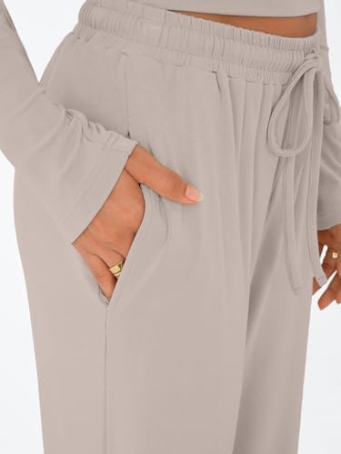 Trendy Queen Women's 2 Piece Matching Lounge Set Long Sleeve Slightly Crop Top Wide Leg Pants Casual Sweatsuit
