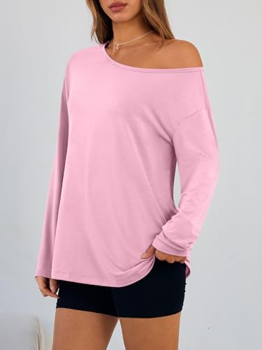 Trendy Queen Womens Off The Shoulder Tops Oversized Tshirts Long Sleeve 2025 Casual Basic Tees