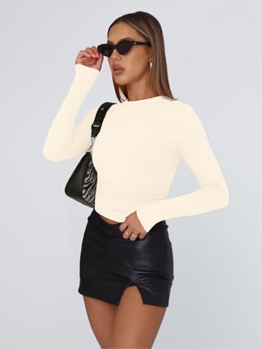 Trendy Queen Womens Long Sleeve T Shirts Fall Fashion 2025 Basic Crop Tops Going Out Outfits Y2k Clothes