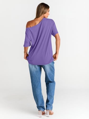 Trendy Queen Womens Off The Shoulder Tops Oversized T-Shirts Short Sleeve Tees Summer 2025 Casual Spring Fashion Clothes