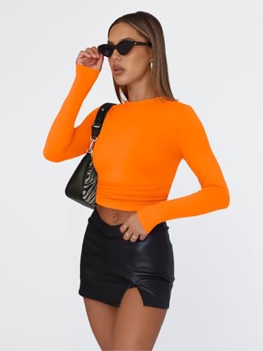 Trendy Queen Womens Long Sleeve T Shirts Fall Fashion 2025 Basic Crop Tops Going Out Outfits Y2k Clothes