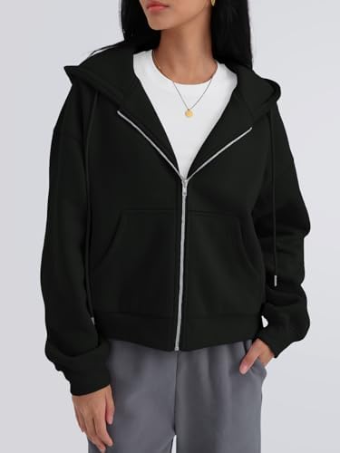 Trendy Queen Zip Up Hoodies For Women Cropped Sweatshirts Fall Fashion Outfits 2025 Y2k Fleece Teen Girls Clothes