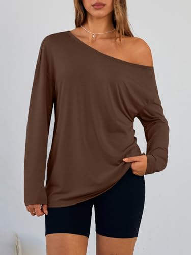 Trendy Queen Womens Off The Shoulder Tops Oversized Tshirts Long Sleeve 2025 Casual Basic Tees