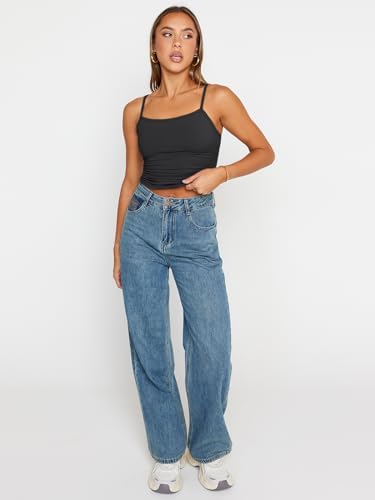 Trendy Queen Womens Adjustable Camisole Sleeveless Square Neck Spaghetti Strap Tank Tops Basic Shirt