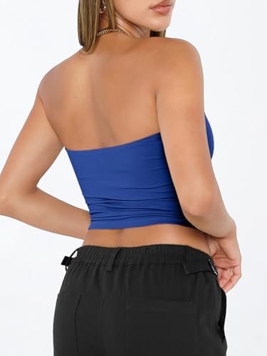 Trendy Queen Womens Tube Tops Strapless Crop Tops Basic Backless Sleeveless Bandeau Going Out Cute 2025 Summer Outfits