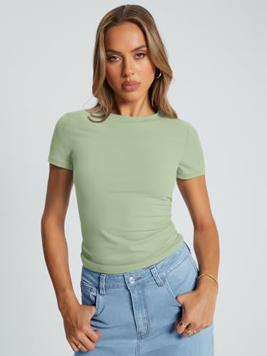 Trendy Queen Womens Basic T Shirts Summer Tops 2025 Crop Short Sleeve Slim Fit Tee Cute Gym Workout Clothes