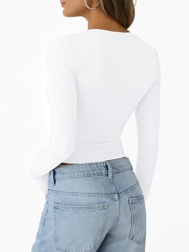 Trendy Queen Womens Long Sleeve T-Shirts Basic Crop Tops 2025 Fall Fashion Outfits Going Out Winter Clothes